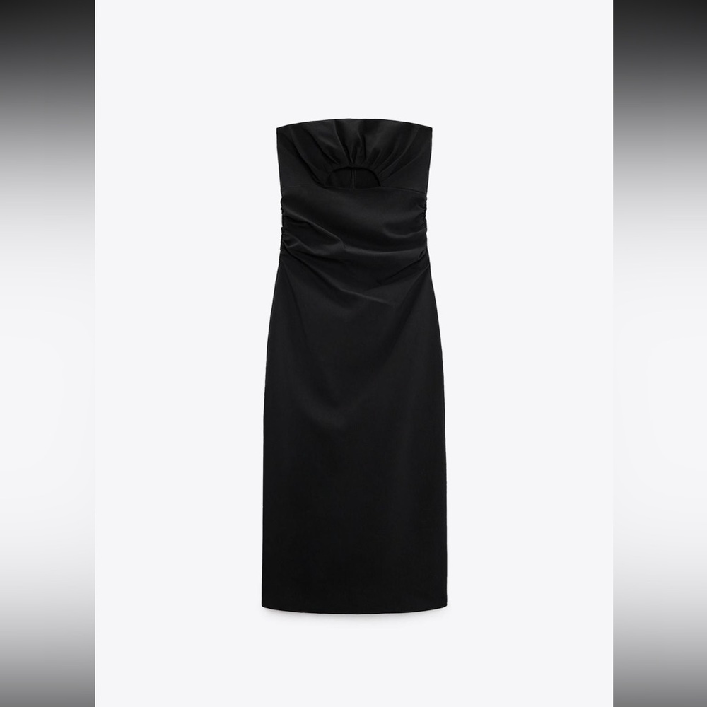 NWT ZARA Black Strapless Dress with front cut out